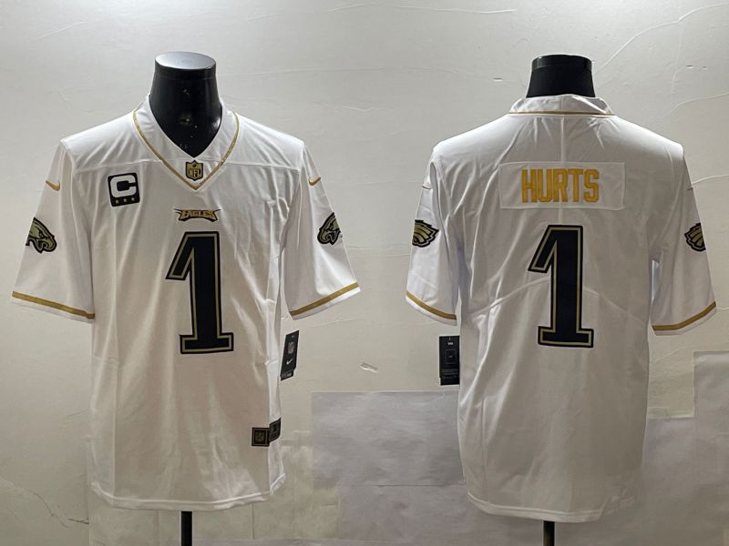 Men Philadelphia Eagles #1 Hurts White gold Throwback 2025 Nike Vapor Limited NFL Jersey style 1->philadelphia eagles->NFL Jersey